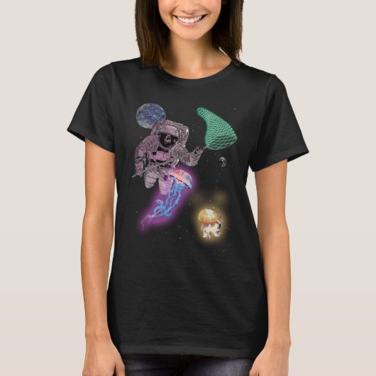 Astronaut Space Alien Jellyfish Hunting with Net G T-Shirt (Vorderseite)