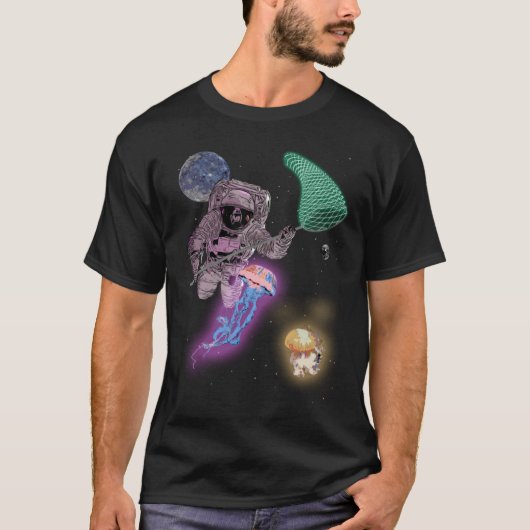 Astronaut Space Alien Jellyfish Jagen mit Net G T-Shirt (Vorderseite)