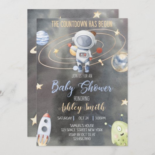 Astronaut Space Baby Dusche Einladung (Vorne/Hinten)