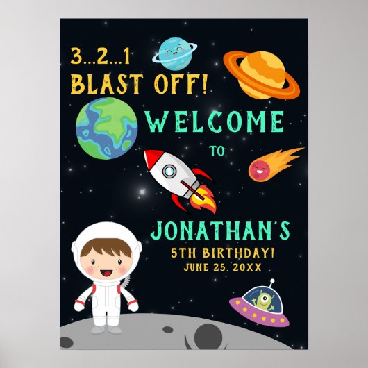 Astronaut Space Birthday Blast Off Theme" Poster (Vorne)