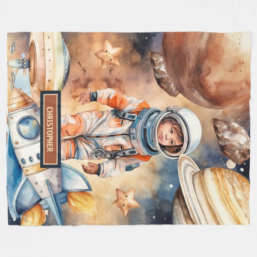 Astronaut Space Blanket Planets Galaxy Bestes Gesc Fleecedecke (Vorderseite (Horizontal))