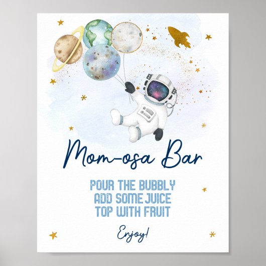 Astronaut Space Blue Gold Baby Dusche Mama osa Bar Poster (Vorne)