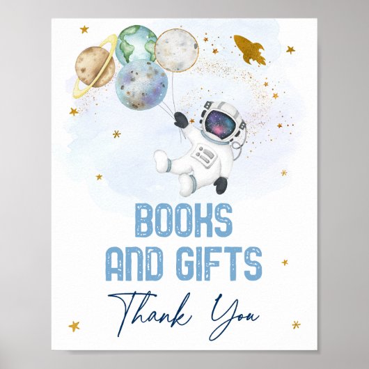 Astronaut Space Blue Gold Bücher & Geschenke Zeich Poster (Vorne)