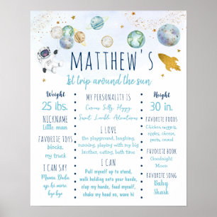 Astronaut Space Blue Gold erster Geburtstag Meilen Poster