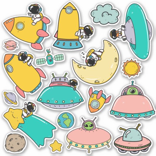 Astronaut Space Cartoon Aufkleber (Vorderseite)