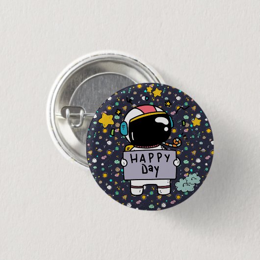 Astronaut Space Cartoon Button (Vorne & Hinten)