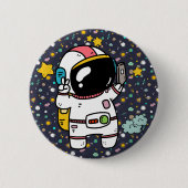 Astronaut Space Cartoon Button (Vorderseite)