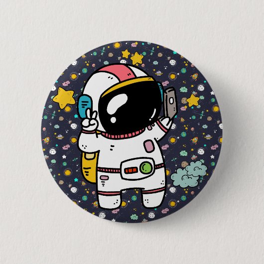 Astronaut Space Cartoon Button (Vorderseite)