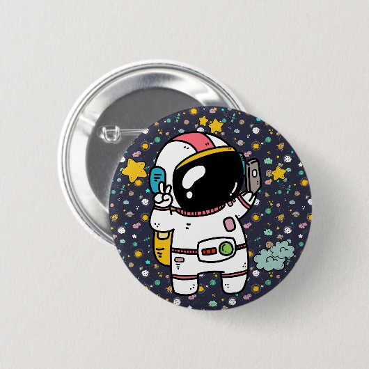 Astronaut Space Cartoon Button (Vorne & Hinten)