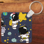 Astronaut Space Cartoon Schlüsselanhänger (Rückseite)