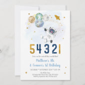 Astronaut Space Countdown Gemeinsamer Geburtstag Einladung (Vorderseite)