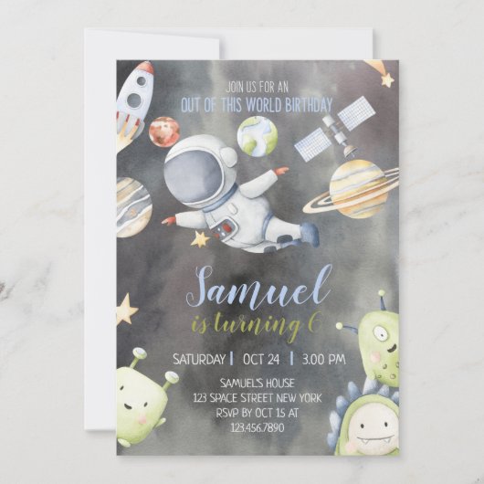 Astronaut Space Einladung zum Geburtstag (Vorderseite)