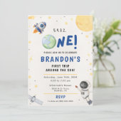 Astronaut Space First Trip Around The Sun Birthday Einladung (Stehend Vorderseite)