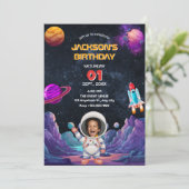 Astronaut Space Foto Geburtstag Einladung (Stehend Vorderseite)