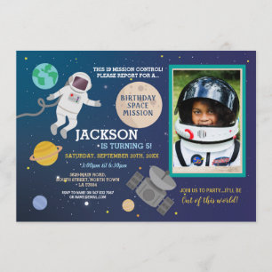 Astronaut Space Galaxy Geburtstagsparty Space Foto Einladung