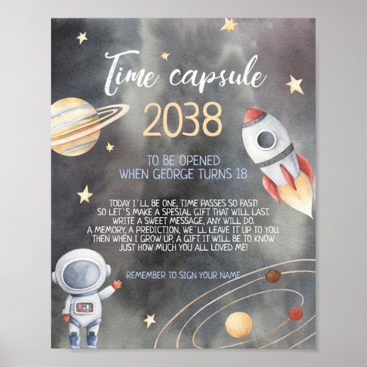 Astronaut Space Galaxy Time Kapselsign Card Poster (Vorne)