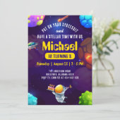 Astronaut Space Galaxy UFO Geburtstagseinladung Einladung (Stehend Vorderseite)