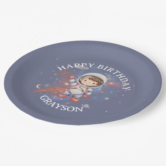 Astronaut Space-Geburtstagspapier Pappteller (Schrägansicht)