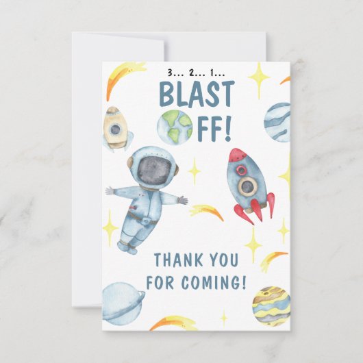 Astronaut Space Geburtstagsparty Dankeskarte (Vorderseite)
