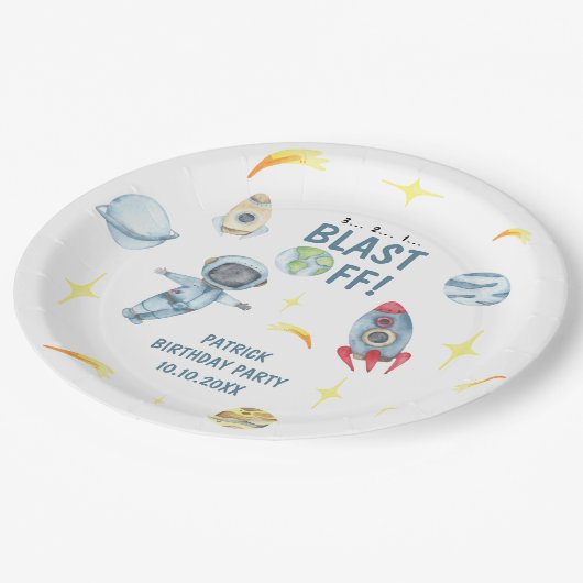 Astronaut Space Geburtstagsparty Pappteller (Schrägansicht)