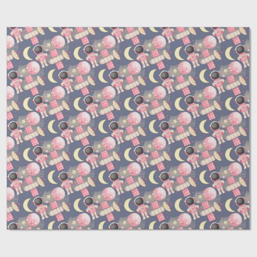 Astronaut Space Girl Pattern Geschenkpapier (Flach)