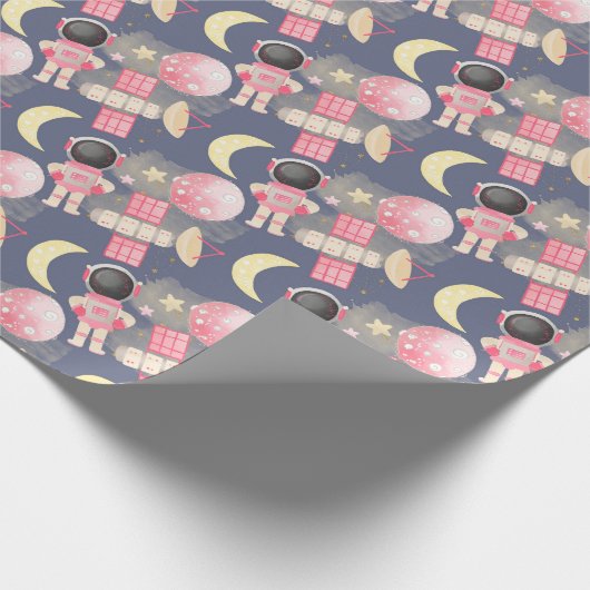 Astronaut Space Girl Pattern Geschenkpapier (Ecke)