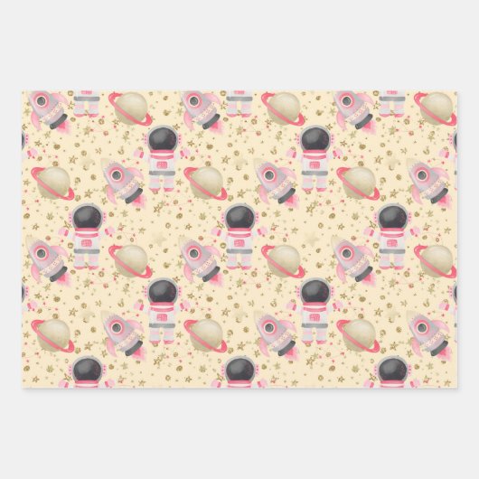 Astronaut Space Girl Pattern Geschenkpapier Set (Vorderseite 3)