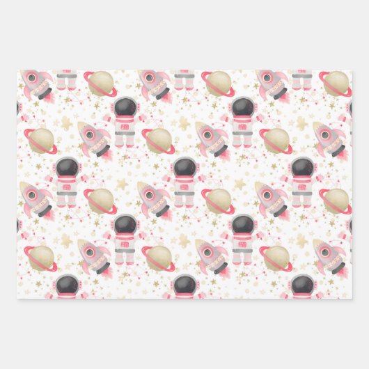 Astronaut Space Girl Pattern Geschenkpapier Set (Vorderseite 2)