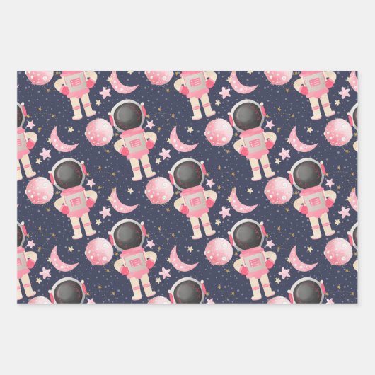 Astronaut Space Girl Pattern Geschenkpapier Set (Vorderseite)