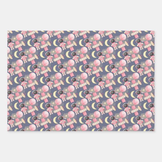 Astronaut Space Girl Pattern Geschenkpapier Set (Vorderseite 2)