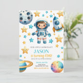 Astronaut Space Kindergeburtstag Party Einladung (Stehend Vorderseite)