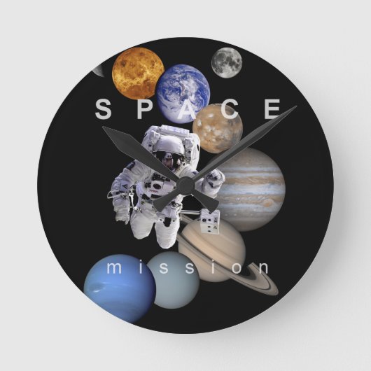 astronaut space mission solar system planets runde wanduhr (Vorderseite)
