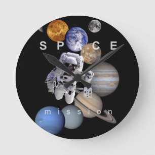 astronaut space mission solar system planets runde wanduhr