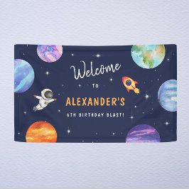 Astronaut Space Planets Geburtstag Blauer Empfang Banner