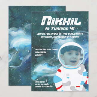 Astronaut Spaceman Galaxy Geburtstagsparty Einladung