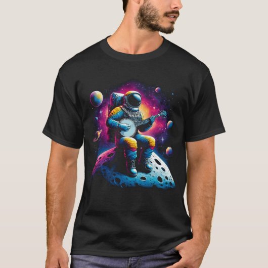 Astronaut spielt Banjo im Space Banjo Player T-Shirt (Vorderseite)