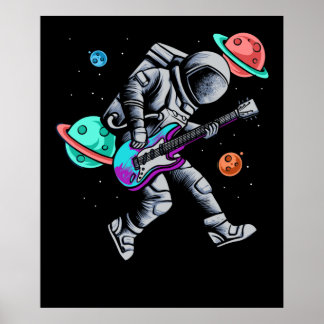 Astronaut spielt Gitarre Raumplanets Musiker Poster