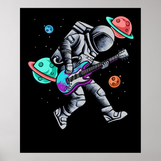 Astronaut spielt Gitarre Raumplanets Musiker Poster (Vorne)