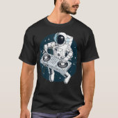 Astronaut spielt Turntable DJ in Space Stars T-Shirt (Vorderseite)