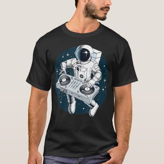 Astronaut spielt Turntable DJ in Space Stars T-Shirt (Vorderseite)