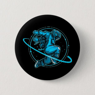 Astronaut springt um Saturn Artwork herum   Button