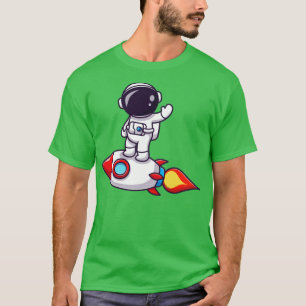 Astronaut Stehend auf dem Cartoon von Raketen T-Shirt