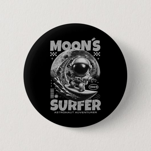 Astronaut Surfer Design, Mondsurfen Weltraum Kosmi Button (Vorderseite)