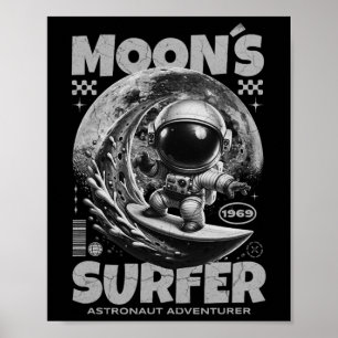 Astronaut Surfer Design, Mondsurfen Weltraum Kosmi Poster