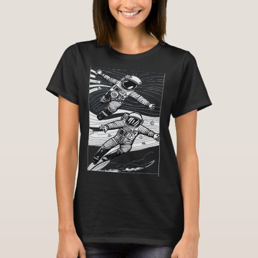 Astronaut Surfing in a Space Wave T-Shirt (Vorderseite)