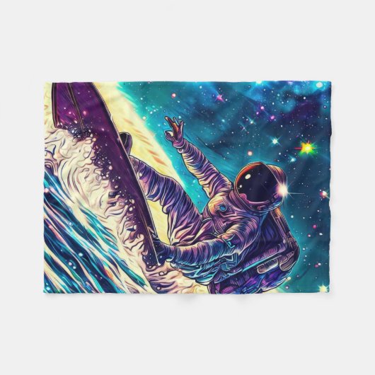 ASTRONAUT SURFING ON RIDE THE COSMIC WAVES FLEECEDECKE (Vorderseite (Horizontal))