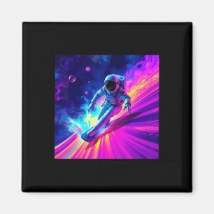 Astronaut surft auf kosmischer Regenbogenwelle Gra Magnet