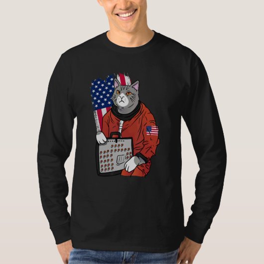 Astronaut Synthesizer Cat Music Producer Synth USA T-Shirt (Vorderseite)