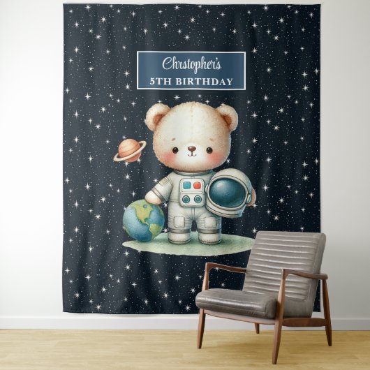 Astronaut Teddy Bear Hintergrund für Boys Party Wandteppich (Beispiel)