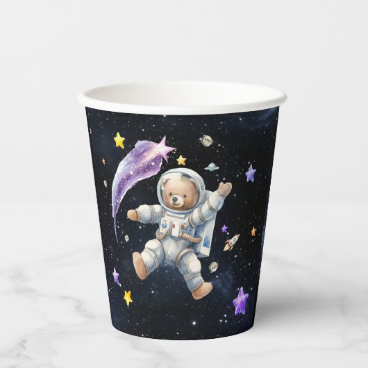 Astronaut Teddy Bear Space Party Paper Cups Pappbecher (Vorderseite)